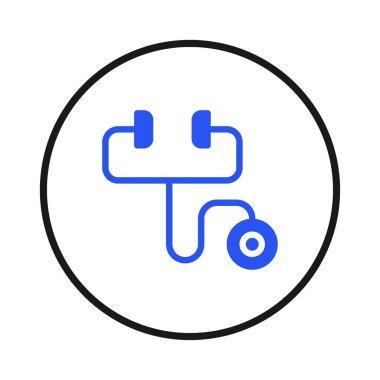 Siyah bir çemberin içindeki mavi bir steteskop sağlık hizmetini temsil ediyor. Bu sembol tıbbi teşhisi, klinik muayeneleri ve gerekli kontrolleri belirtmek için kullanılır. Bu, şu anlama geliyor: