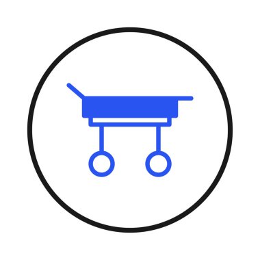 Sağlık hizmetlerini temsil eden, bir çemberin içinde kapsüllenmiş tıbbi sedyenin vektör çizimi. Acil durum, tıbbi yardım ve hasta desteği hissini iletir.