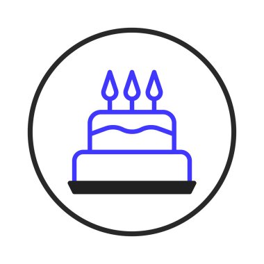 A minimalist graphic icon depicting a celebratory cake. Perfect for use in birthday invitations, party announcements, or any design needing a sweet and festive touch. Its clean outline and simple