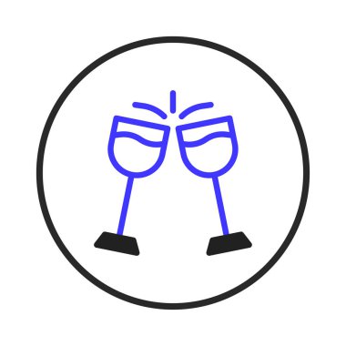 A minimalist illustration showcasing two wine glasses mid-toast within a circle. This evokes a sense of celebration, companionship, and shared joy. A modern symbol of conviviality and special