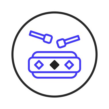 A simple, stylized line drawing of a percussion instrument featuring drums and sticks. The design emphasizes rhythm, beat and cultural significance. It offers a clear graphic representation with