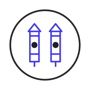 A simple illustration of two fireworks rockets, suggesting celebration, festivity, and special events. The minimalist design features clean lines and basic shapes, making it suitable for various