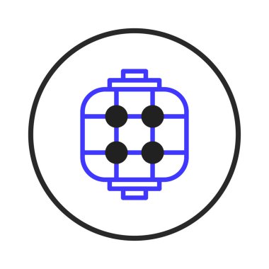 Bir çember içinde birbirine bağlı bir ızgara sistemi içeren soyut bir grafik çizimi, düğümler ve bağlantılar ağını temsil eder. Teknoloji, iletişim, veri kavramlarını resmediyor