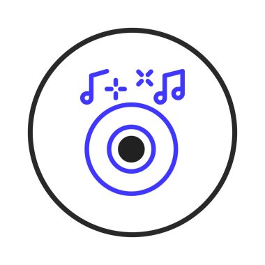 An icon displaying a music disc encircled, accompanied by floating notes that suggest entertainment and music. Symbolizes audio technology, artistic creation, and joyful listening experiences, and