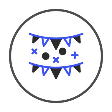 A festive image featuring a blue and black pennant bunting illustration, perfect for decorations. Ideal for adding celebratory atmosphere to cards, banners, and invitations with a modern and