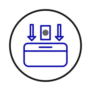 Küçük bir illüstrasyonda okuyucuya eklenen bir kart gösterilir. Bu temiz ve modern grafik ödeme, işlemler, elektronik erişim ve kimlik gibi çeşitli süreçleri temsil edebilir.
