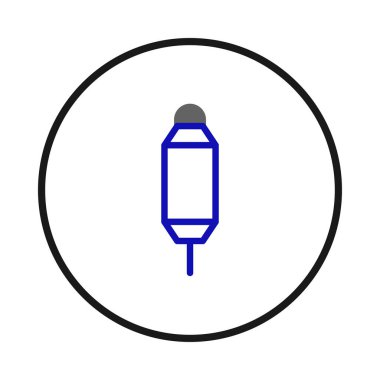 Mavi geometrik bir nesne içeren basit ama çarpıcı bir tasarım, belki stilize edilmiş bir araç ya da soyut bir form, siyah bir çemberin içinde. Resim temiz çizgiler ve minimalist bir yaklaşım kullanır,