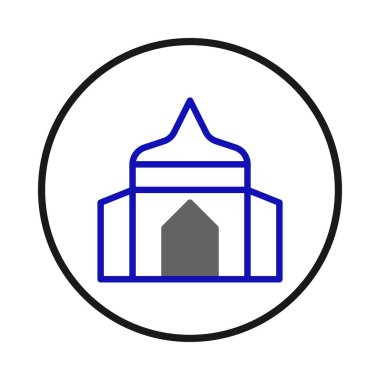 Basit ve modern bir mimari yapı, minimal çizgi sanatı kullanılarak yaratıcı bir şekilde temsil edilir. Bu sembolik çizim, mimari tasarım ve kültürel tasarım için temiz ve sofistike bir imaj sağlar.