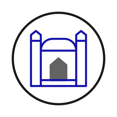 Tarzlı bir caminin tertemiz, minimalist vektör çizimi. Tasarım, İslami mimari ve kültürün simgesel bir temsilini yaratan geometrik şekilli basit bir taslağı içeriyor.,