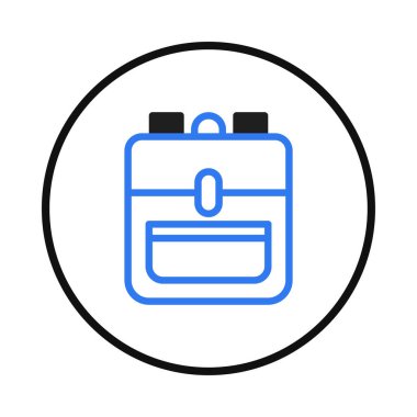 Dairesel çerçevede sunulan stilize edilmiş bir okul sırt çantasının minimalist vektör çizimi. Eğitim, seyahat ya da organizasyonel kavramları temsil etmek için idealdir. Temiz çizgiler ve...