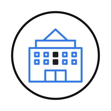 Bir minimalist mimari yapı ikonu tasarımı. Bu tasarım, bir daire içinde, çeşitli tasarım projeleri için uygun temiz ve modern bir estetik sunan bir binanın ana hatlarını tasvir eder. Evet.