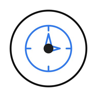 Zaman yönetimini ve dakiklik kavramını temsil eden mavi bir taslak ve siyah merkezi bir nokta içeren basit bir saat simgesi. Zamanlamayı, teslim tarihlerini ve varoluşun önemini öneriyor.