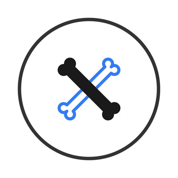 Современная, чистая иллюстрация с двумя скрещенными костями внутри круглой рамы. Одна кость изображена в черном цвете, в то время как другая очерчена синим, предлагая поразительный визуальный контраст. Это