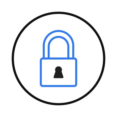 Çember içindeki bu temiz, modern asma kilit grafiği dijital koruma ve erişim yönetmeliğini somutlaştırır. Güvenlik önlemleri, veri gizliliği ve kullanıcı kimlik doğrulaması için ideal