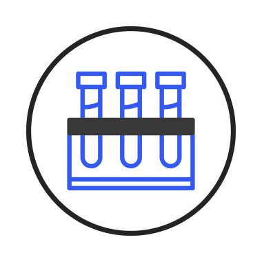 Tıbbi ve bilimsel alanda test tüpleri kullanarak, kimyasal deney veya tanı için bir laboratuvar kurulumunu ve araştırmayı temsil eden bir ikon.