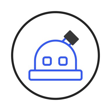 Gözlemevi kubbesinin basitleştirilmiş bir temsilini içeren sanatsal bir canlandırma. Astronomiyle ilgili eğitim kaynakları veya çizimsel tasarımlar için ideal olan bu temiz vektör,
