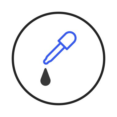 Aerodinamik bir vektör illüstrasyonu siyah bir halka ile çevrili, siyah bir gözyaşı damlası şeklinin üzerinde duran mavi çizgili bir damlatıcıyı sunar. Resim konseptleri iletir