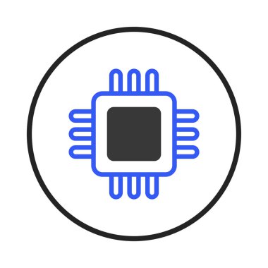 Teknolojik yenilik, dijital bilgi ve çekirdek veri işlemeyi sembolize eden merkezi bir işleme ünitesinin minimalist bir illüstrasyonu. Tasarım temiz çizgiler ve dengeli bir renk içerir.