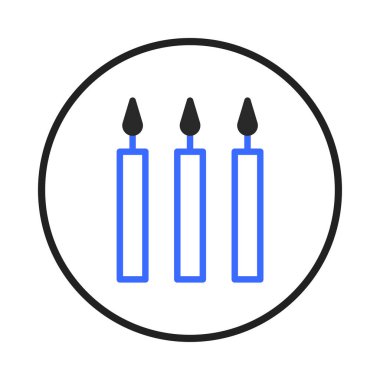 Basit bir vektör illüstrasyonunda üzerinde siyah alevler bulunan üç mavi mum dairesel bir çerçeve içinde düzgünce sıralanmış. Minimalist tasarım, temaları temsil eden bir sakinlik hissi uyandırıyor.