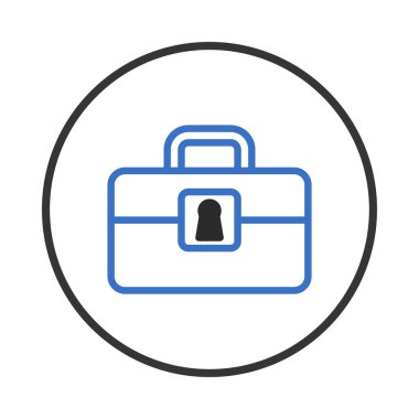 Minimalist bir illüstrasyon anahtar delikli bir çanta gösteriyor. Veri koruması, dijital güvenlik ve iş mahremiyeti öneriyor. Doğrusal grafik dijital çağ güvenliği hissi yaratıyor.