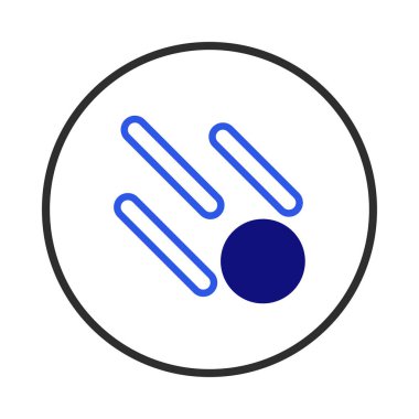 Gök cisminin, kuyruklu yıldızın veya meteorun, hareket ve çekirdek elementi ifade eden çizgileri olan soyut bir temsilini içeren dairesel bir çerçeveye sahip biçimlendirilmiş bir simge. Hızı, yönü sembolize eder.,