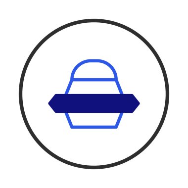 A stylized emblem showcases interconnected geometric figures and minimalist features, using contrasting blue hues to evoke a contemporary and abstract visual. It blends simplicity and artistry,