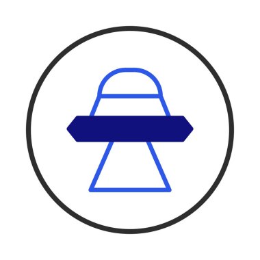 A crisp, clean illustration of an unidentified flying object depicted as a simple outline within a circular frame, represents modern transportation and digital creativity hinting at interstellar