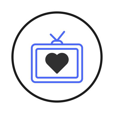 An emblem showcasing a vintage television design with a heart symbol displayed on its screen, representing a unique blend of retro media and heartfelt connection, perfect for evoking nostalgia or