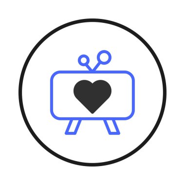 A modern stylized television icon featuring a prominent heart symbol on its screen, signifying a connection centered around affection and the use of media, designed with a retro yet minimalist