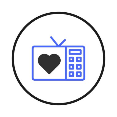 A minimal line art icon of a retro television displays a heart on its screen. The antenna and button grid symbolize a connection to a nostalgic era of broadcast technology and memories, rendered in