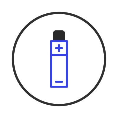 Bir minimalist illüstrasyon dairesel çerçeve içinde tek bir batarya tasvir eder, portatif bir güç kaynağı olarak rolünü vurgular. Pürüzsüz ve çağdaş tasarımı onu uygun kılıyor.