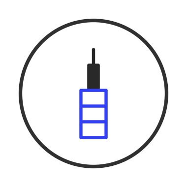 This abstract image showcases a simple geometric composition featuring a black topped blue rectangular prism within an outlined circle. It evokes modern and minimalist design concepts, offering a