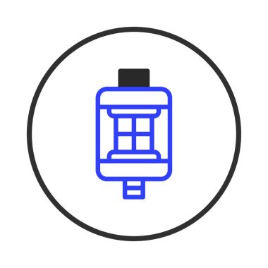 An illustration of a vaping device, featuring a blue frame and outlines against a clean white backdrop, conveying a modern and minimalist design. Perfect for educational use, technology, products