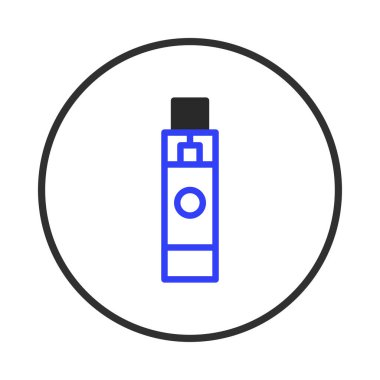 Buharlaştırıcı bir cihaz tasvir eden temiz ve minimalist bir ikon. Mavi bir taslak şeklinde yapılmış. Gıcır gıcır beyaz arkaplan üzerine kurulmuş elektronik sigara teknolojisinin modern bir temsili. Bu...