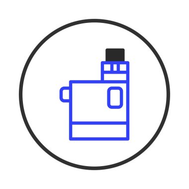 Illustration of a blue outlined electronic cigarette in a circle showcasing the emergence of modern electronic vaping devices. This image represents the shift from traditional smoking to