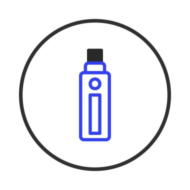 Bir daire içinde ikon olarak dizayn edilmiş bir e-sigara ya da buharlaştırıcının temiz ve basit bir çizimi. Model, taşınabilir bir elektronik cihazı temsil eden modern bir tasarım tarzına odaklanıyor. Öyle.