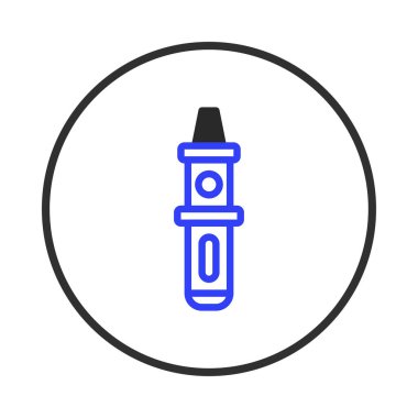 Minimalist tasarım, siyah ve mavi renkli, beyaz zemin üzerine kurulmuş ve etrafı siyah halkayla çevrili bir tüp cihaz içeriyor. Bu grafik modern yaşam tarzının ve teknolojinin temalarını çağrıştırıyor