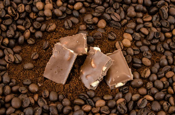 Chocolade Koffie Bonen Een Witte Achtergrond — Stockfoto