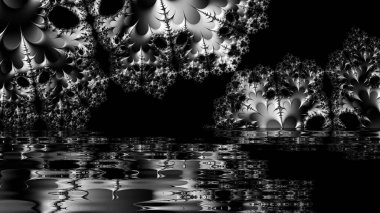 dijital soyut fraktal arkaplan bilgisayarda siyah ve beyaz olarak oluşturuldu.