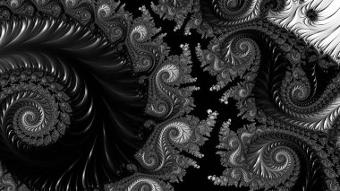 dijital soyut fraktal arkaplan bilgisayarda siyah ve beyaz olarak oluşturuldu.