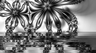 dijital soyut fraktal arkaplan bilgisayarda siyah ve beyaz olarak oluşturuldu.