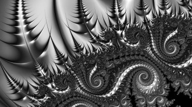 dijital soyut fraktal arkaplan bilgisayarda siyah ve beyaz olarak oluşturuldu.