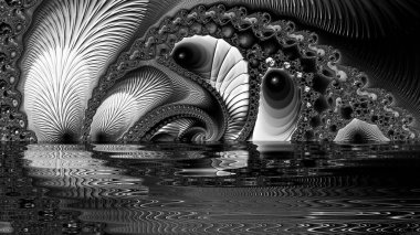 dijital soyut fraktal arkaplan bilgisayarda siyah ve beyaz olarak oluşturuldu.