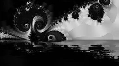 dijital soyut fraktal arkaplan bilgisayarda siyah ve beyaz olarak oluşturuldu.