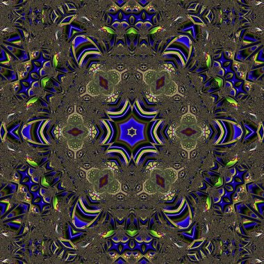 Kusursuz, parlak bir altyapısı var. Renkli etnik yuvarlak süslemeli mandala. Moda deseni.