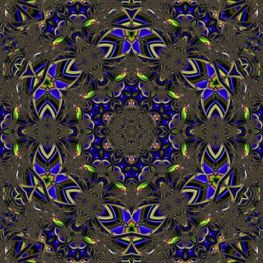 Kusursuz, parlak bir altyapısı var. Renkli etnik yuvarlak süslemeli mandala. Moda deseni.