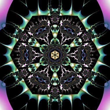 Kusursuz, parlak bir altyapısı var. Renkli etnik yuvarlak süslemeli mandala. Moda deseni.