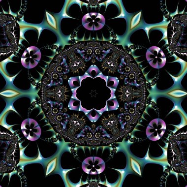 Kusursuz, parlak bir altyapısı var. Renkli etnik yuvarlak süslemeli mandala. Moda deseni.