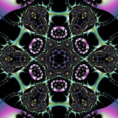 Kusursuz, parlak bir altyapısı var. Renkli etnik yuvarlak süslemeli mandala. Moda deseni.