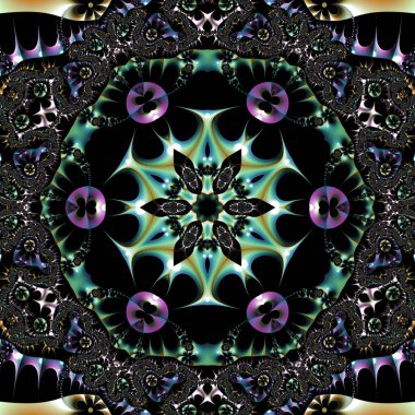 Kusursuz, parlak bir altyapısı var. Renkli etnik yuvarlak süslemeli mandala. Moda deseni.